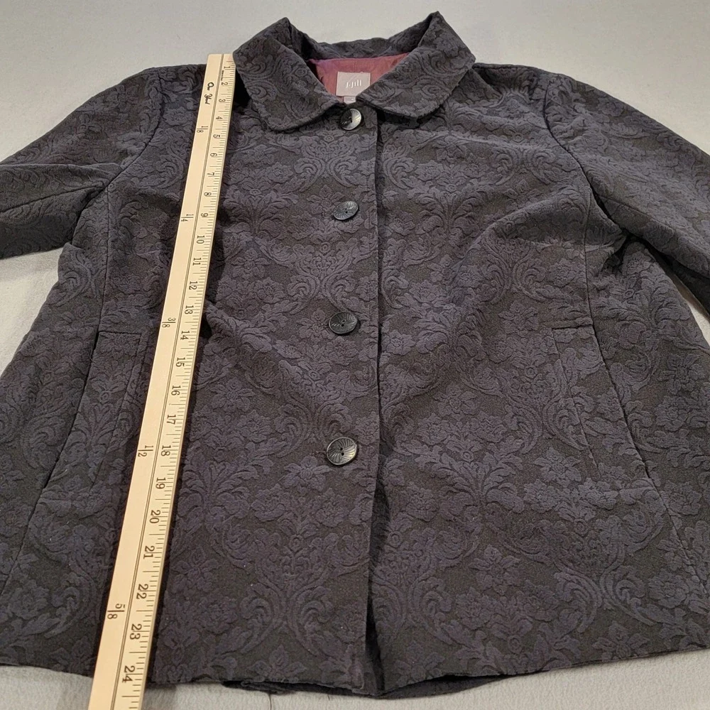 J.Jill Jacquard Button Front Jacket Damask Textured Lined Womens‎ 6 Black Floral